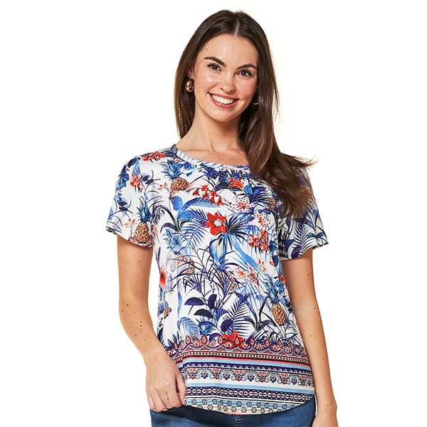 Womens OneWord Short Sleeve Crew Neck Sublimation Floral Tee - image 