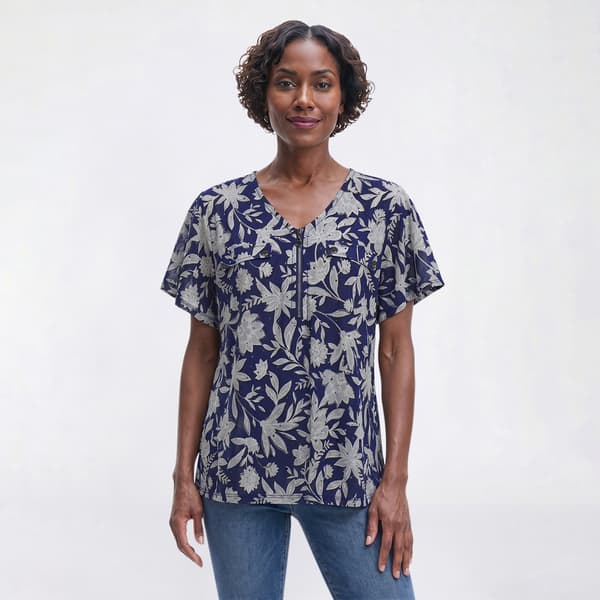 Womens Emily Daniels Short Sleeve Faux 2-Pocket Foil Blouse