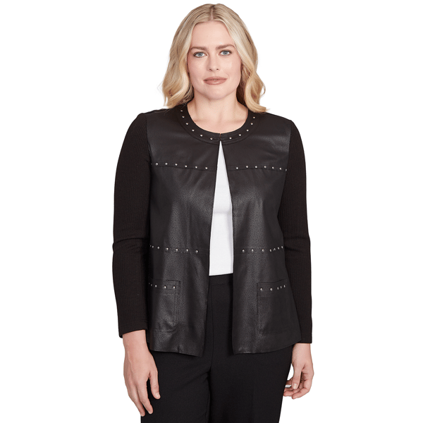 Womens Alfred Dunner Business As Usual Sweater Trim Faux Leather - image 