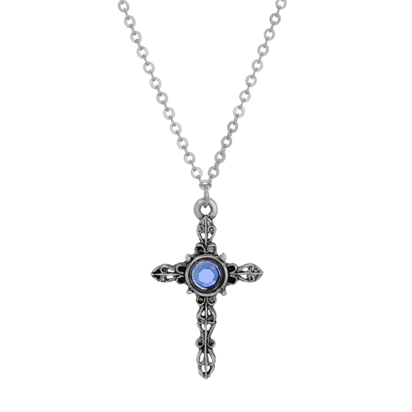 Symbols of Faith Silver-Tone Cross Crystal Necklace - image 