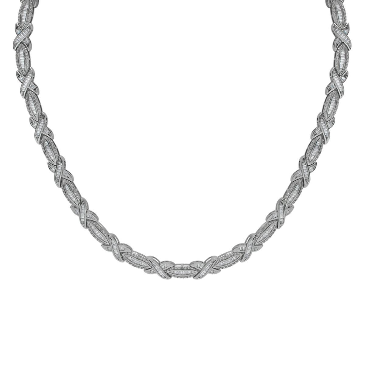Gianni Argento Silver Plated Diamond Baguette Link Necklace