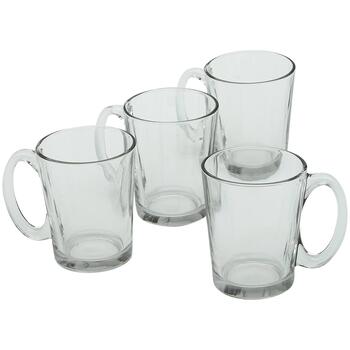 Home Essentials and Beyond Barista Clear 'Coffee' Embossed Mugs Cups - Set  of 4