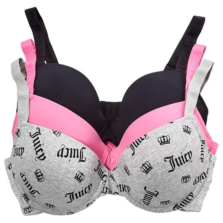 Womens Juicy Couture 3Pk Micro Push Up Bras - JC2801-3PKCY
