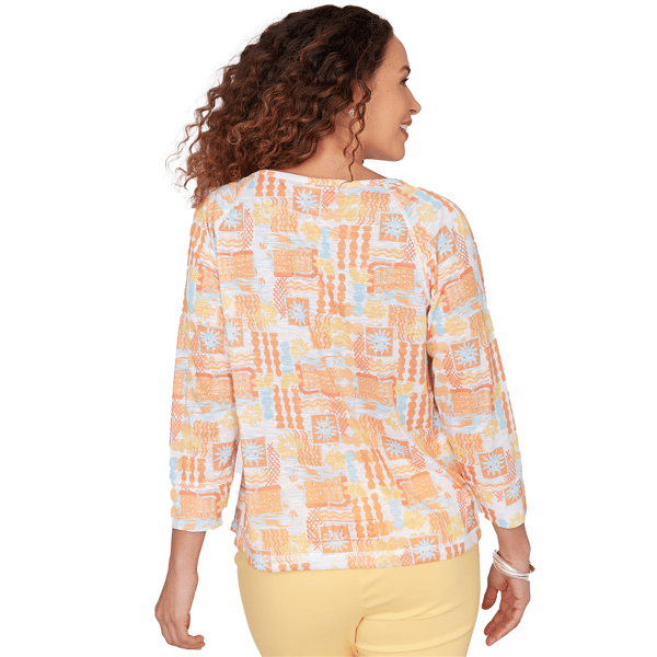 Petite Hearts of Palm Fun in the Sun 3/4 Sleeve Tie Hem Blouse - image 