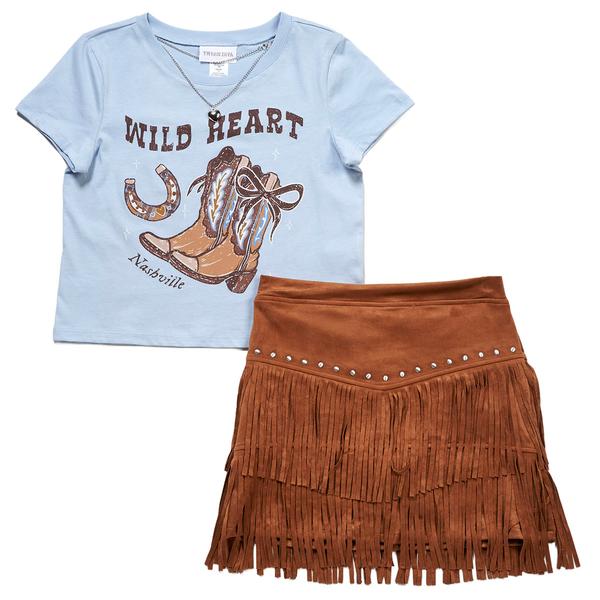 Girls (7-12) Tween Diva Wild Heart Western Tee & Fringe Skort