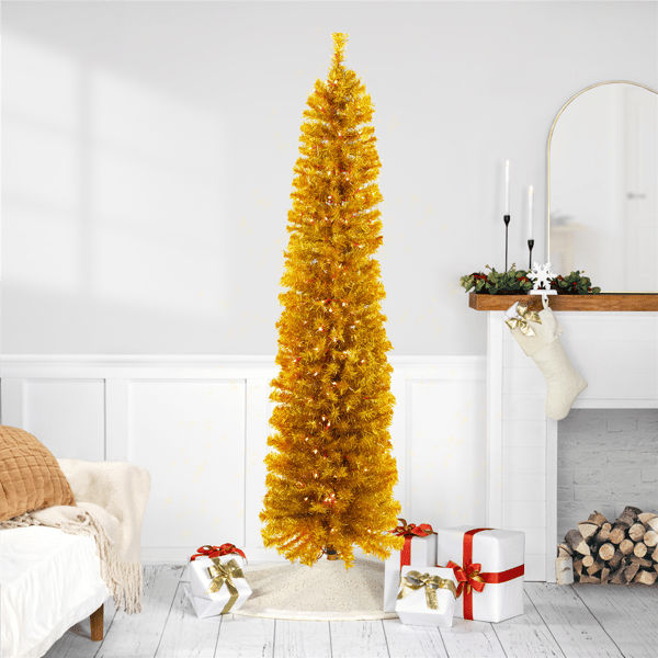 Northlight 6ft. Pre-Lit Pencil Tinsel Artificial Christmas Tree