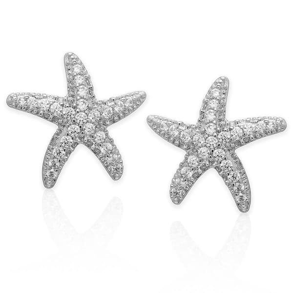 Silver Plated & CZ Starfish Stud Earrings - image 