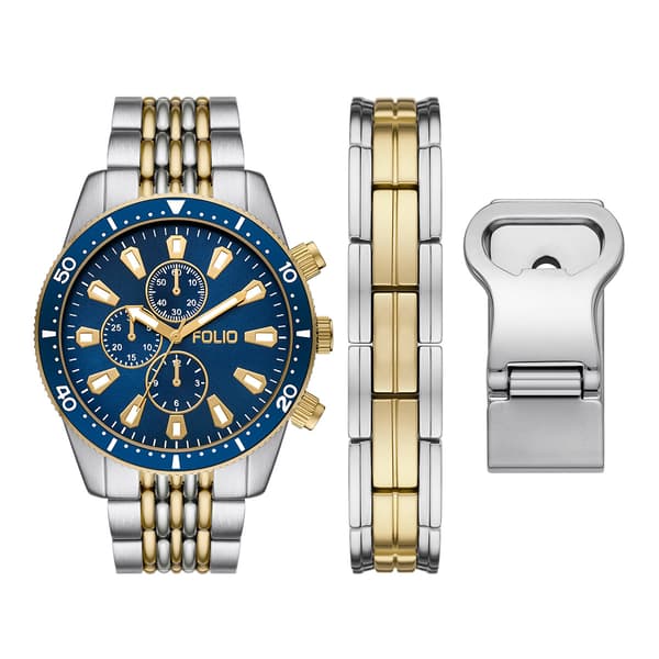 Mens Folio Two-Tone Watch Bracelet &amp; Money Clip Set - FMDFL6050 - image 