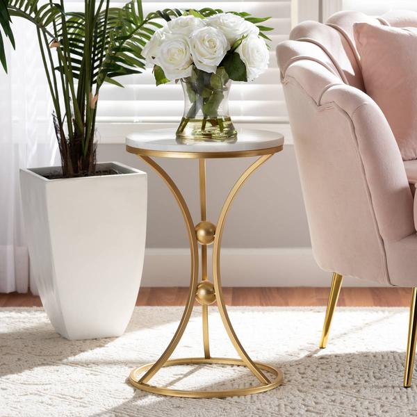 Baxton Studio Tarmon Gold Metal End Table w/ Marble Tabletop