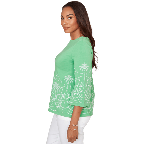 Petite Ruby Rd. Hothouse Florals Palm Tree Embroidery Blouse
