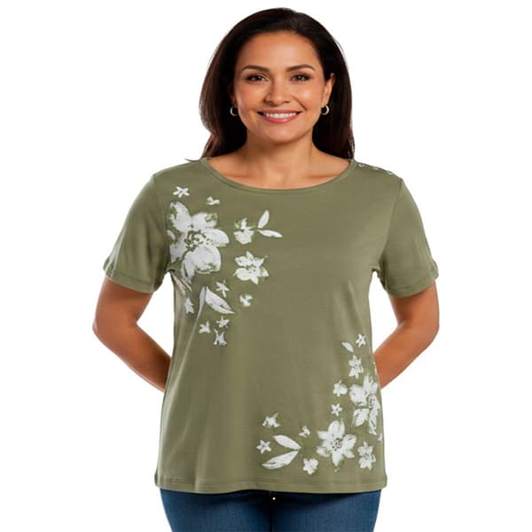 Plus Size Hasting & Smith Short Sleeve Watercolor Floral Tee - image 