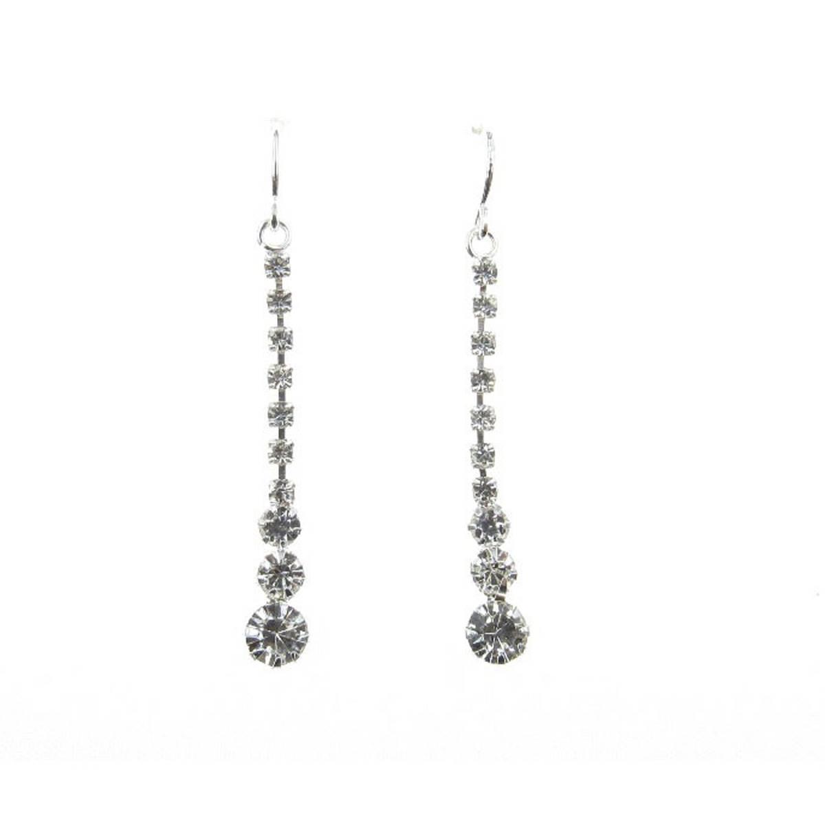 Rosa Rhinestones Silver-Tone Thin Linear Dangle Earrings