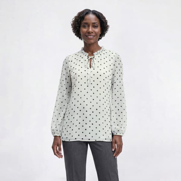 Womens Adrianna Papell Long Bubble Sleeve Timeless Dot Blouse - image 
