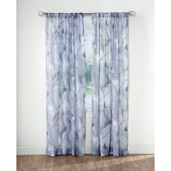 Carrara Marble Print Crushed Voile Rod Pocket Curtain Panels - image 
