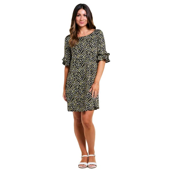 Petite NY Collection Ruffle Sleeve Geometric Shift Dress
