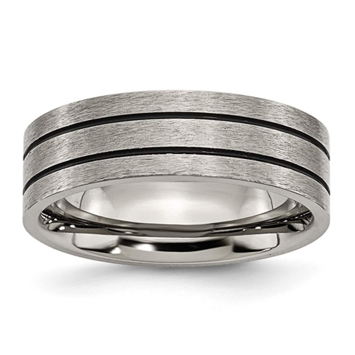 Mens Endless Affection™ 7mm Titanium Flat Grooved Wedding...