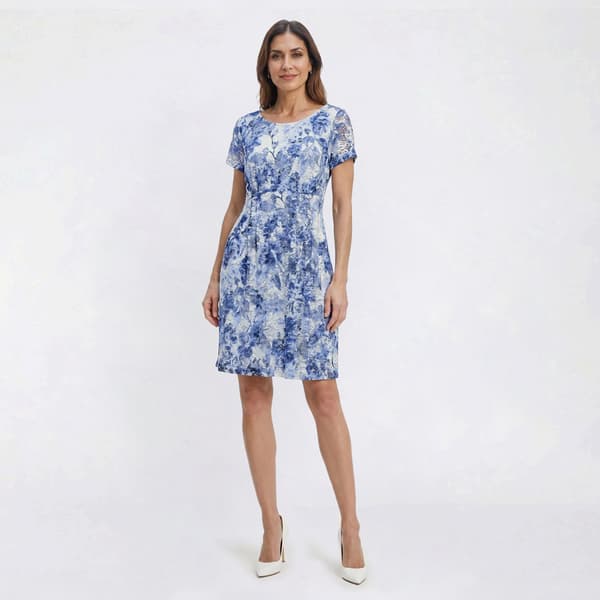 Petite Connected Apparel Short Sleeve Lace Pocket A-Line Dress