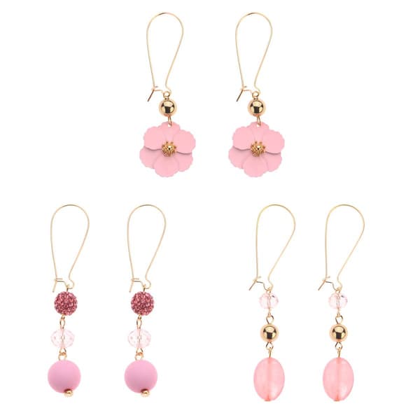 Ashley Cooper(tm) Gold-Tone Pink Flower Bead Trio Earrings - image 