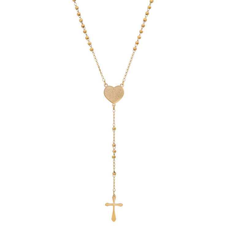 Mens Iron Saints 18kt. Gold Plated Heart Of Devotion Rosary