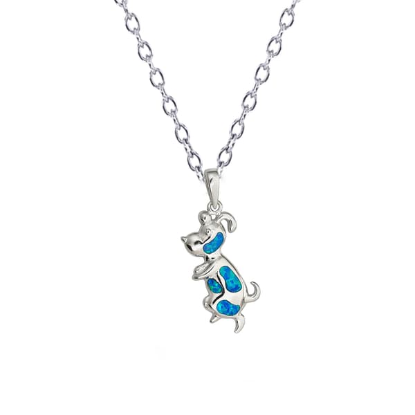 Gemstone Classics&#40;tm&#41; Silver & Created Opal Dog Necklace