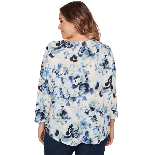 Plus Size Emaline Seabreeze Essence 3/4 Sleeve Top With Overlapp