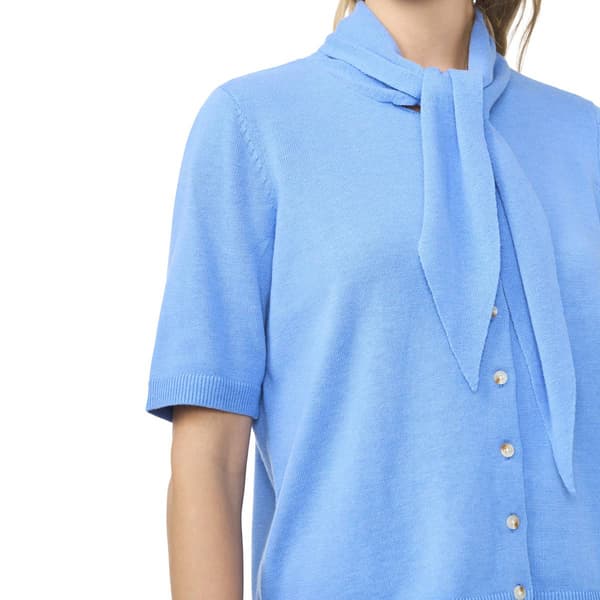 Womens Cece Short Sleeve Ascot Tie Neck Button Front Cardigan