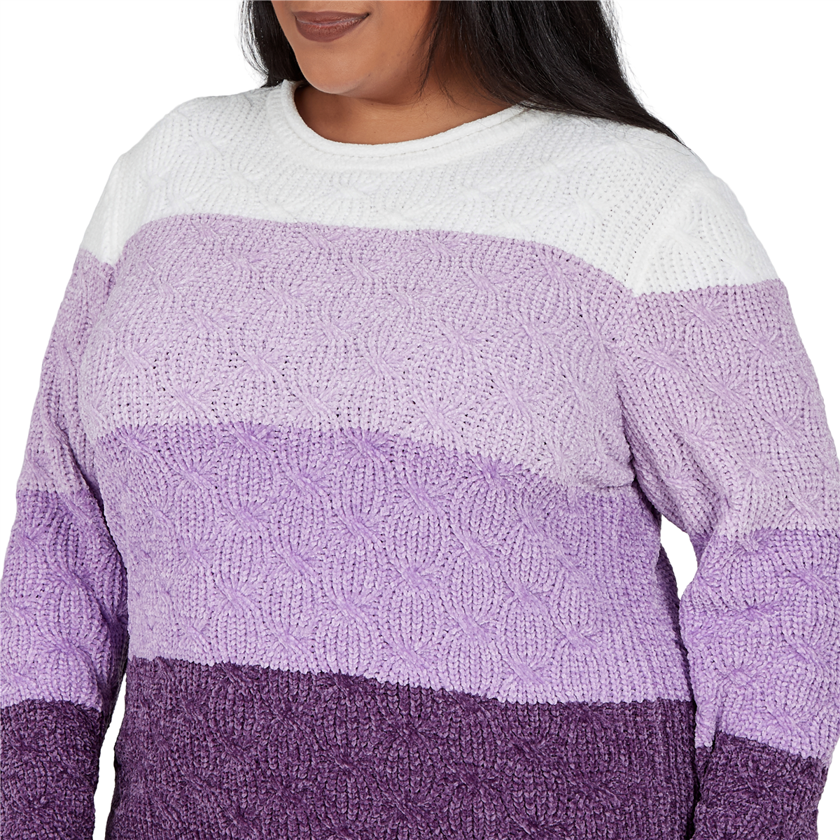 Plus Size Alfred Dunner Vail Color Block Cable Chenille Sweater