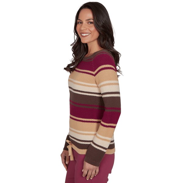 Womens Hearts of Palm Berry Fabulous Long Sleeve Tie Hem Sweater