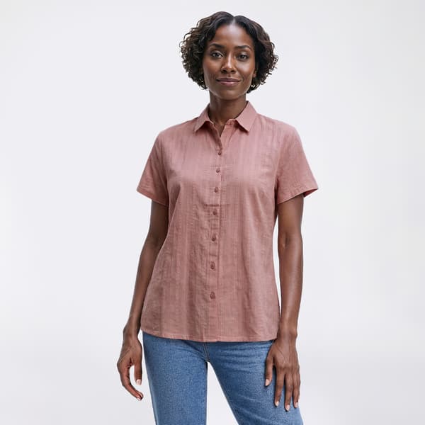 Petite Preswick & Moore(R) Short Sleeve Solid Dobby Button Down