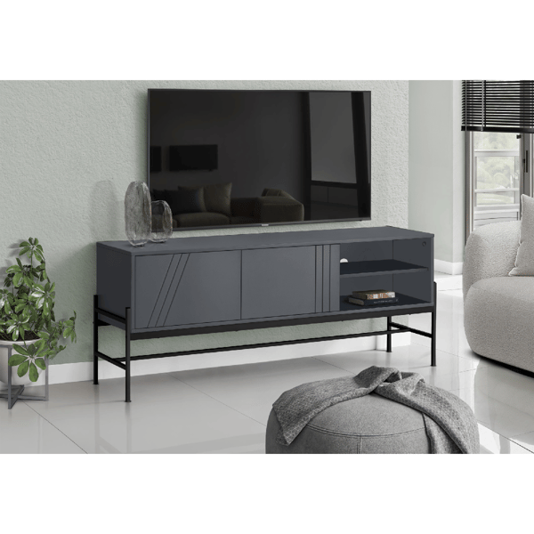 Monarch Specialties 60in. Black Metal TV Stand with Storage - image 