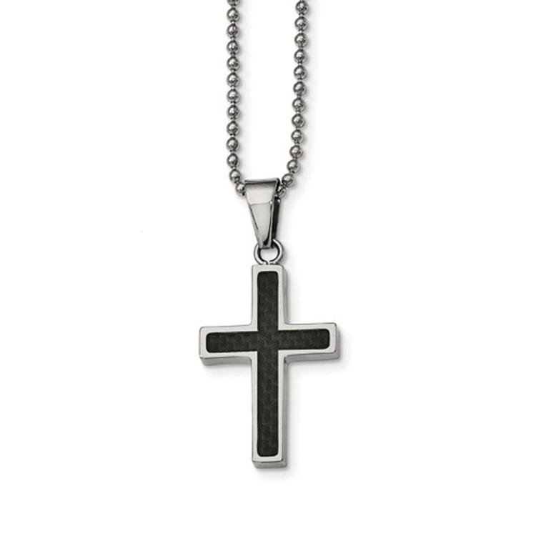 Mens Gentlemen's Classics(tm) Carbon Fiber Inlay Cross Necklace