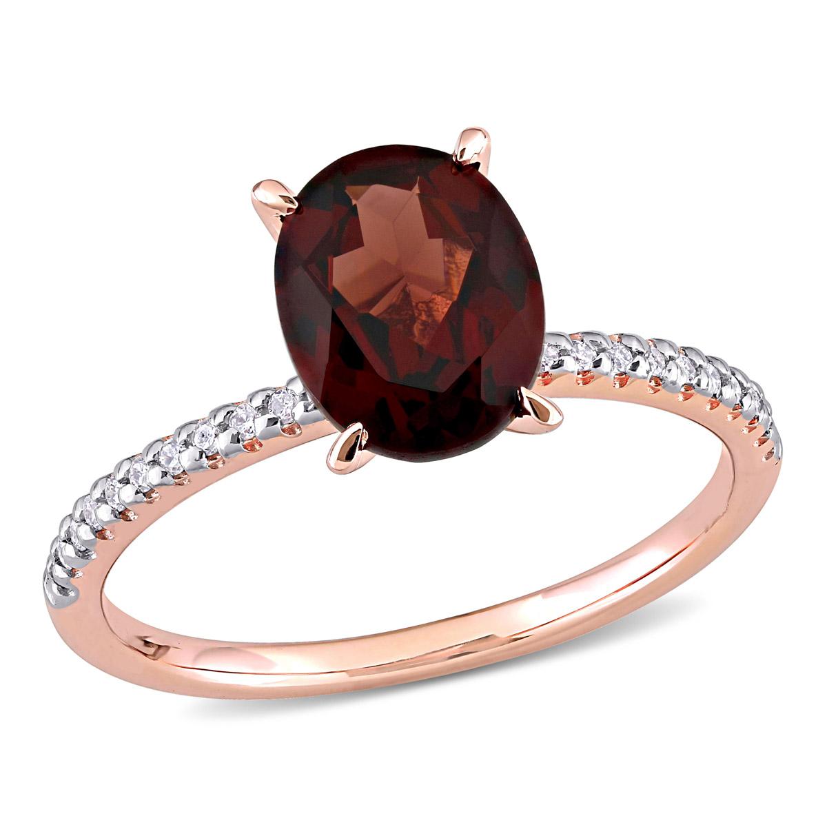 Gemstone Classics™ 14kt. Rose Gold Oval Garnet & Diamond...