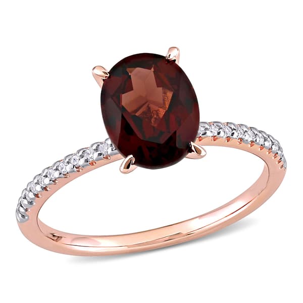 Gemstones Classics(tm) 14kt. Rose Gold Oval Garnet & Diamond Ring - image 
