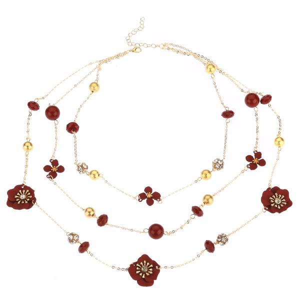 Ashley Cooper(tm) Red Floral & Silver-Tone Beaded Layered Necklace - image 