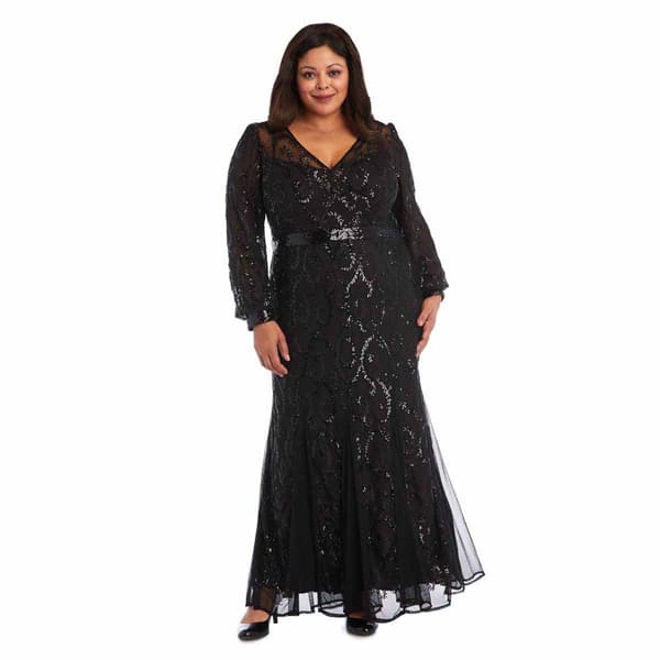 Plus Size R&M Richards Long Sleeve Surplus Beaded Evening Gown