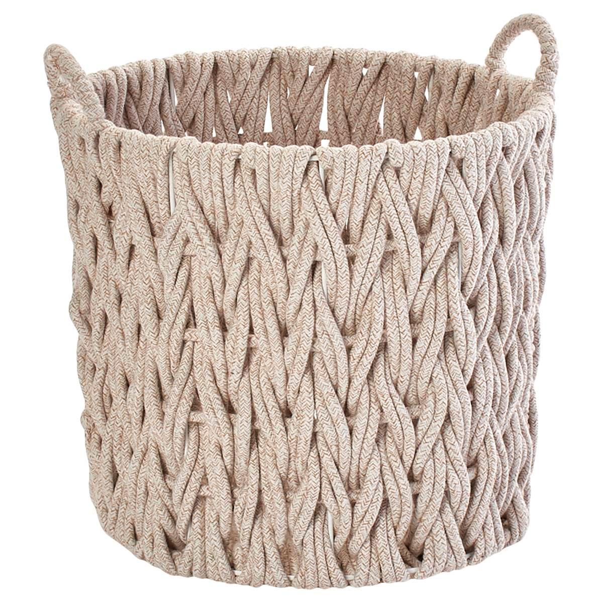 Medium Tan Braided Round/Tall Chunky Cotton Rope Basket