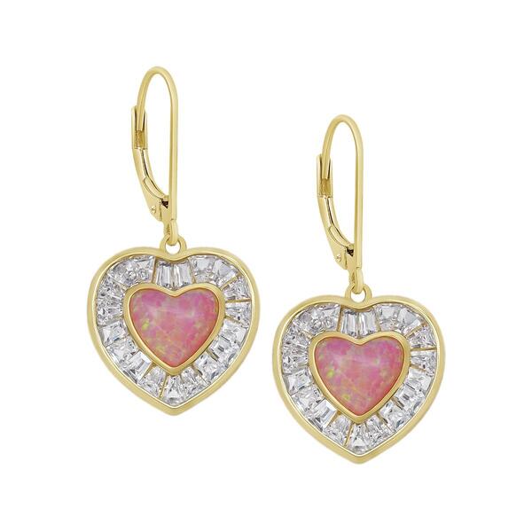 Gianni Argento Gold Plated Drop Earrings w/ Pink Opal Heart - image 