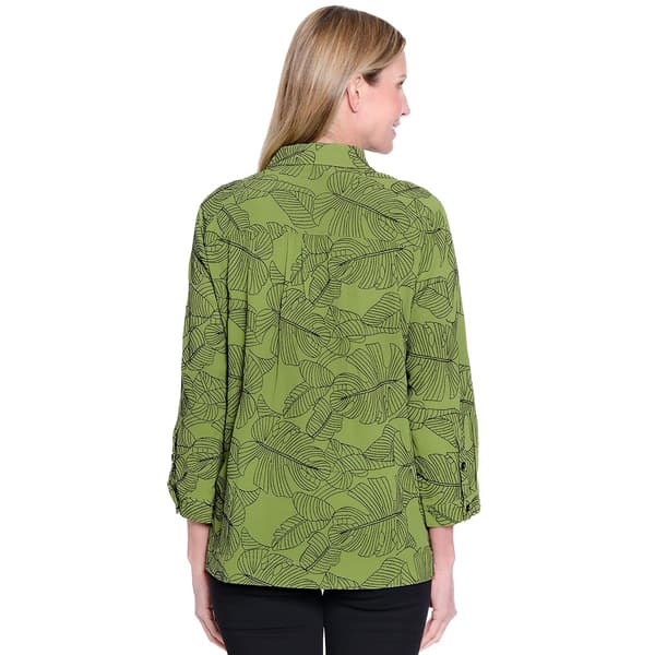 Womens Ali Miles 3/4 Sleeve Leaf Embroidered Button Front Blouse