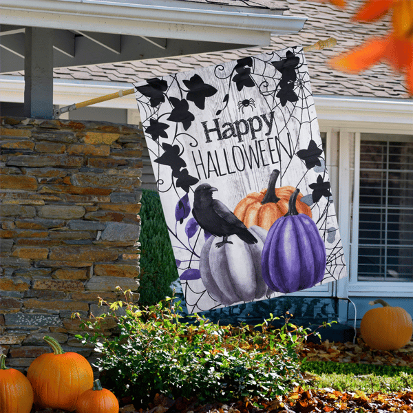 Northlight Pumpkins and Crow "Happy Halloween" Outdoor House Flag