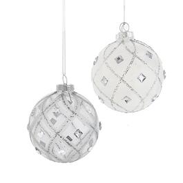 Kurt Adler 6pc. Jeweled Clear Feather White Ball Ornaments Set