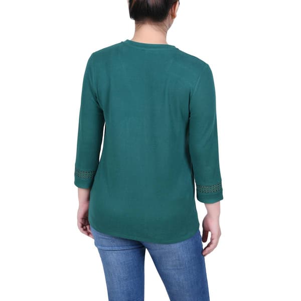 Womens NY Collection 3/4 Sleeve Split Neck Crochet Trim Blouse