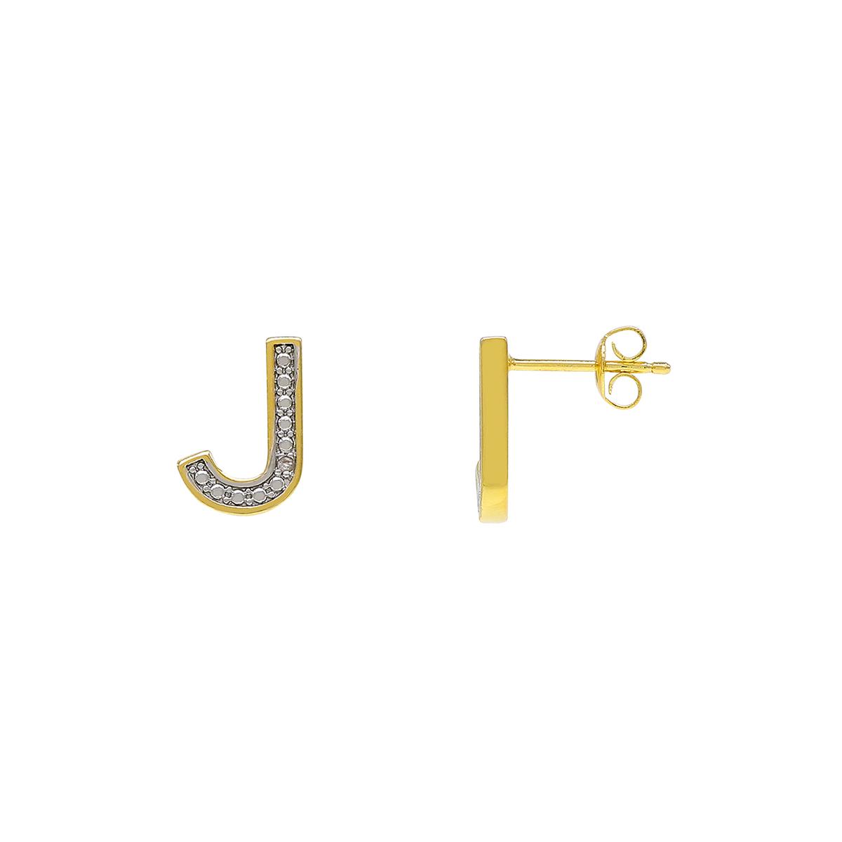 Gianni Argento Gold Diamond Accent Initial J Stud Earrings