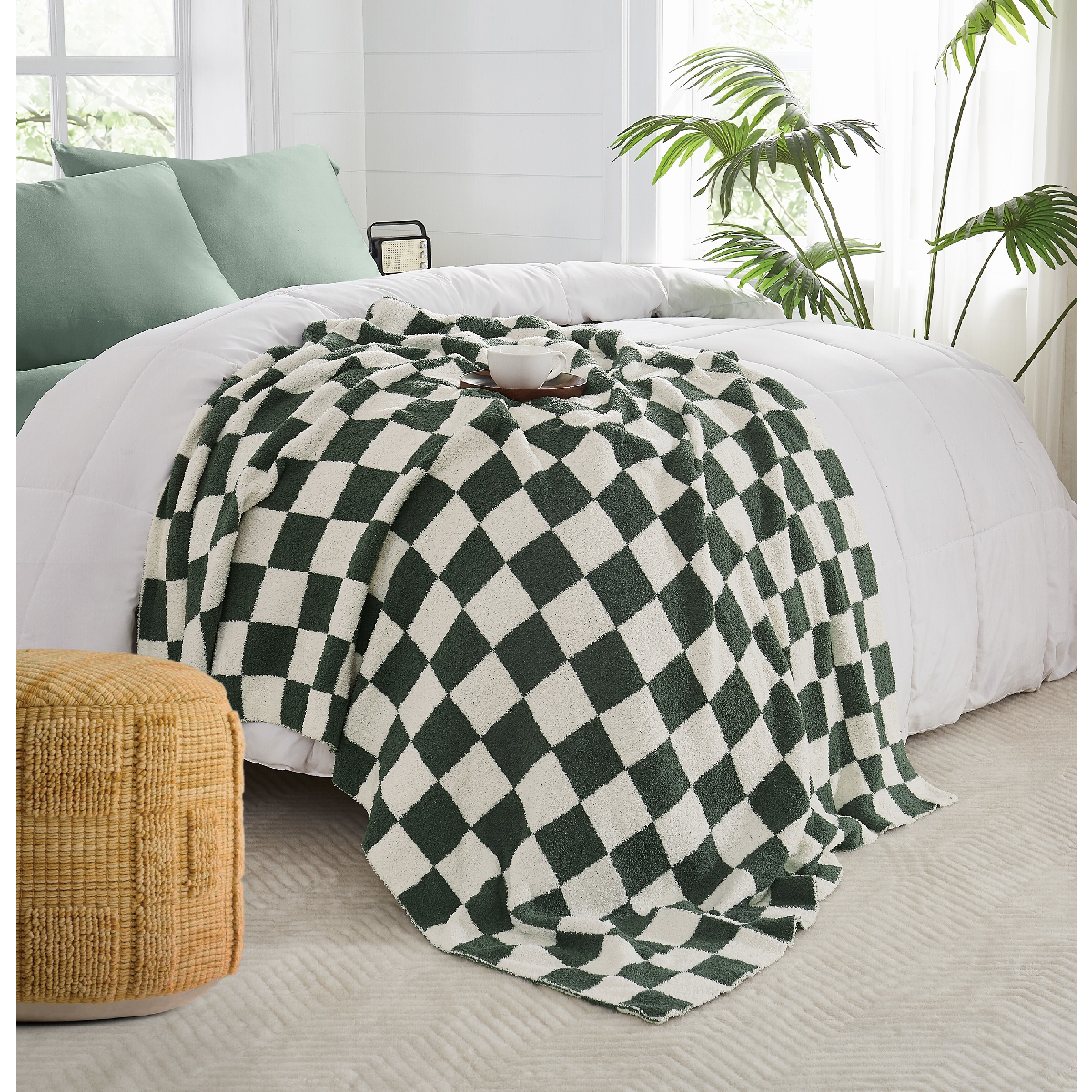 Truly Soft Cozy Checkerboard Beige Reversible Throw