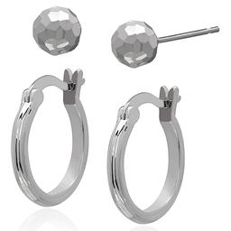 Gianni Argento Silver Plated Ball Stud & Hoop Earrings Set