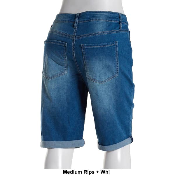 Womens Royalty 1 Button 11in. Cuffed Bermudas-Medium Wash