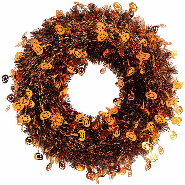 Halloween Tinsel Pumpkin Wreath - image 