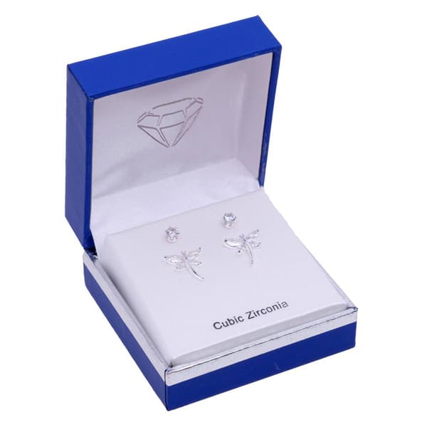 Silver-Tone 2pc. CZ Dragonfly Earrings & CZ Stud Earrings Set - image 