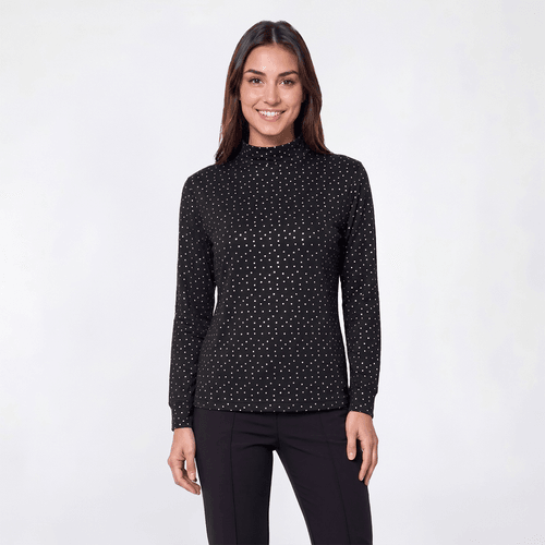 Womens Hasting & Smith Long Sleeve Metallic Dot Mock Neck Tee - image 