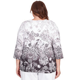 Plus Size Alfred Dunner Classics 3/4 Sleeve Ombre Floral Tee
