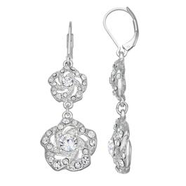 You''re Invited Crystal Flower Double Drop Leverback Earrings